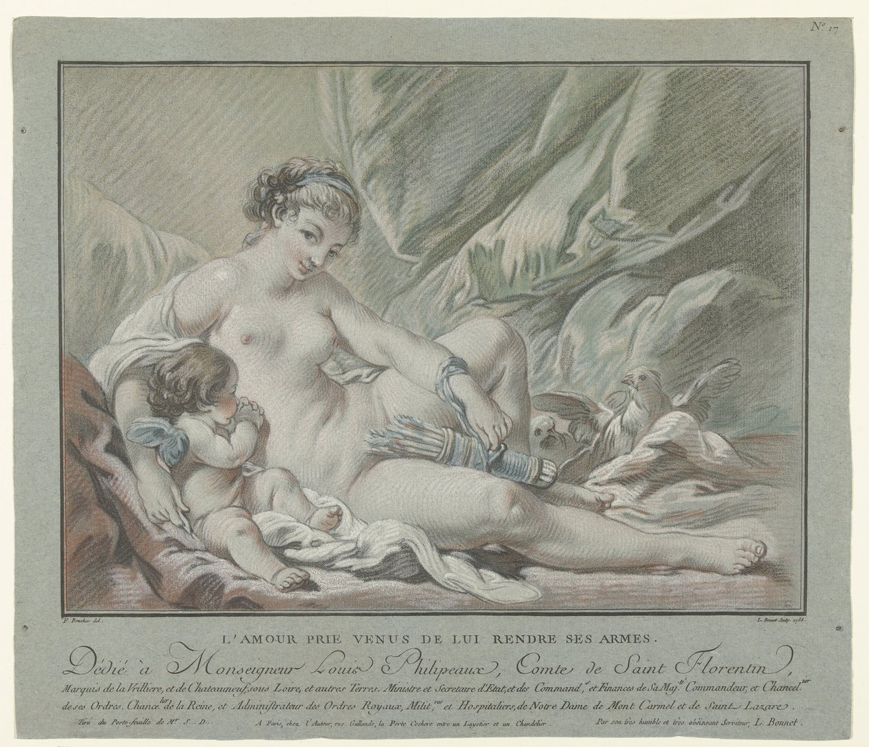 Amor ber Venus om å returnere pilene sine L'Amour prie Venus de lui rendre ses armes (tittel på objekt) av Louis Marin Bonnet
