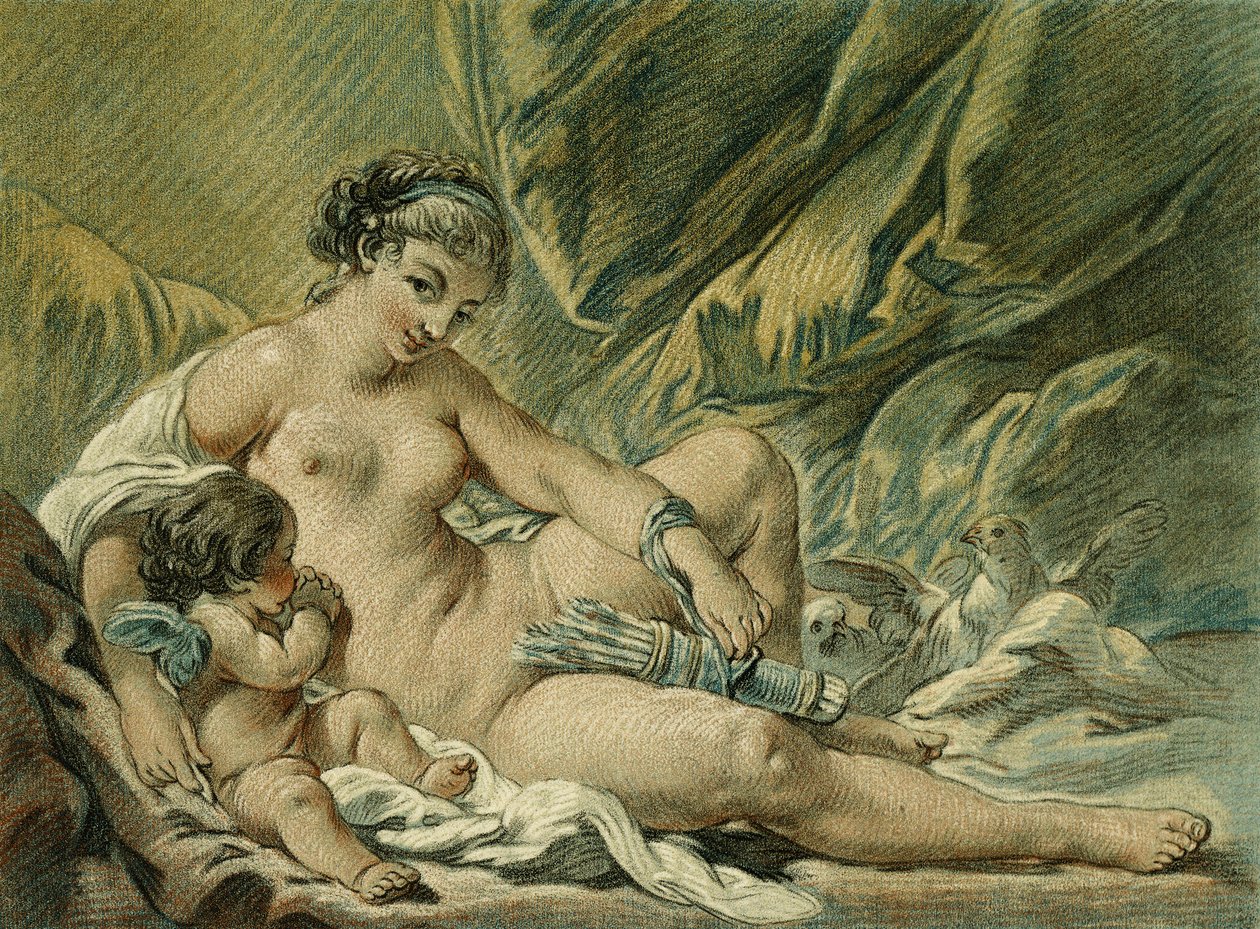 Kjærlighet overbeviser Venus om å overgi sine våpen, etter F. Boucher; Kjærlighet ber Venus om å gi ham tilbake armene, etter F. Boucher, 1768 av Louis Marin Bonnet