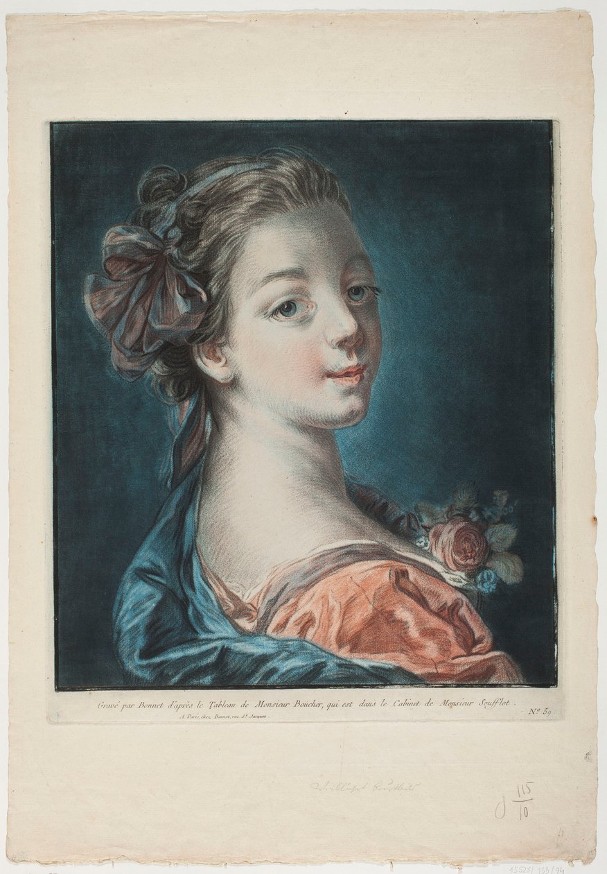 Portrett av en ung kvinne med en rose på kjolen av Louis Marin Bonnet