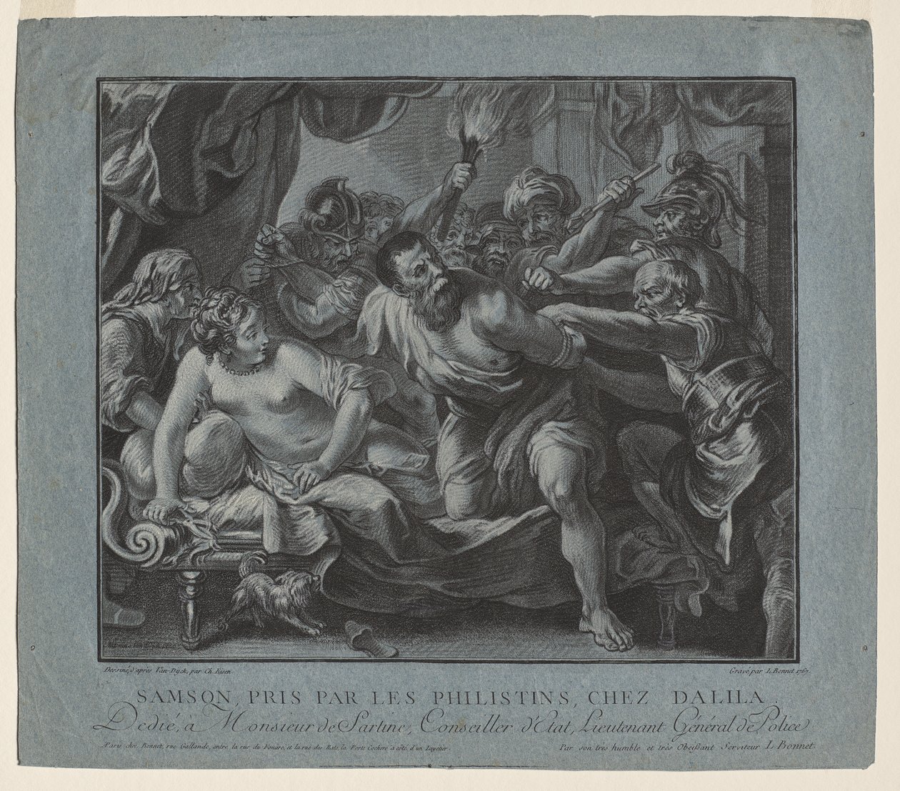 Samson tatt av filistrene i Delilas hus av Louis Marin Bonnet
