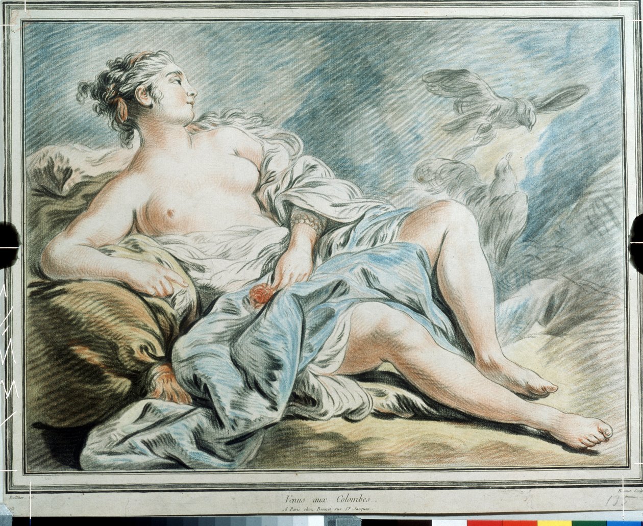""Venus aux colombes"" (Venus med duer) Pastell av Louis-Marin (Louis Marin) Bonnet (1743-1793) Pushkin-museet fra 1700-tallet, Moskva av Louis Marin Bonnet