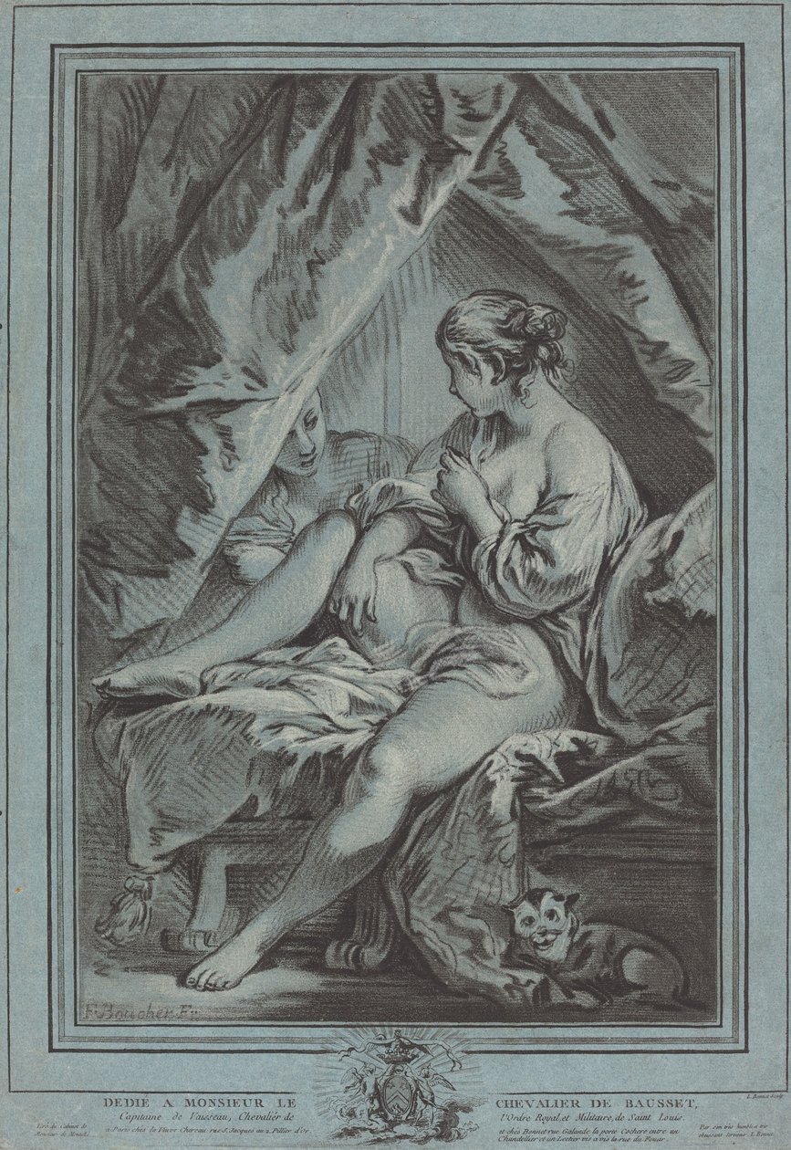 Ung kvinne sitter på en seng, 1767. av Louis Marin Bonnet