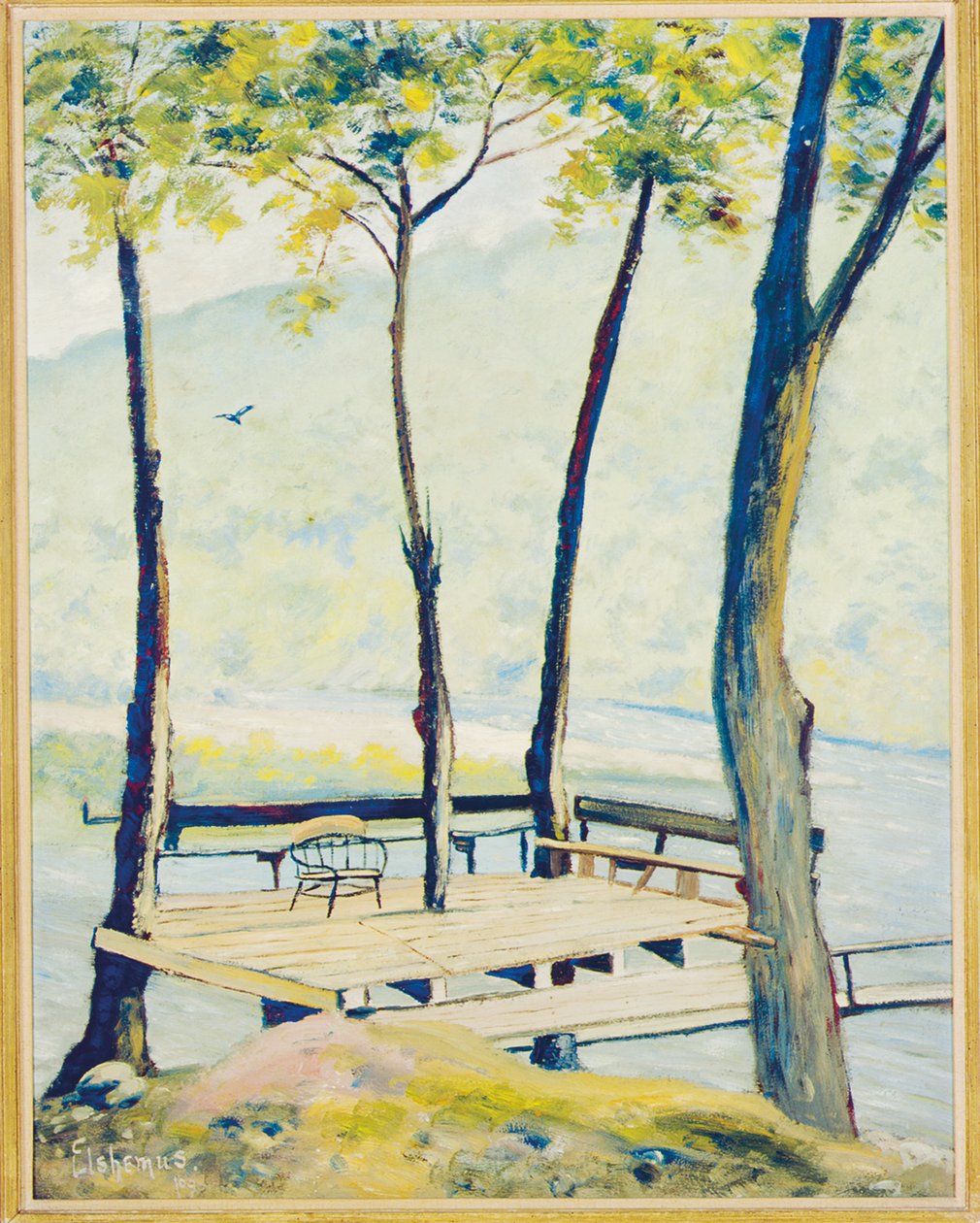 Landing (olje på kort lagt ned om bord) av Louis Michel Eilshemius