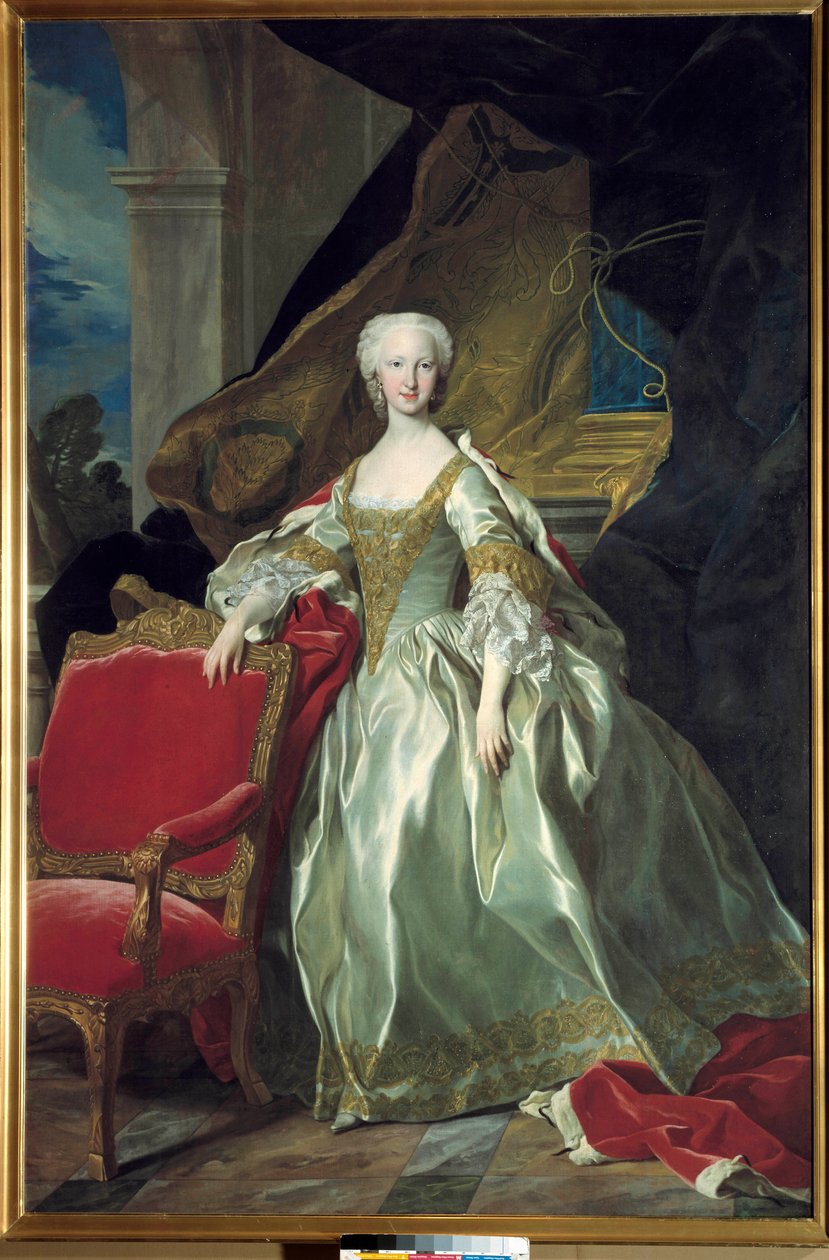 Portrett i full lengde av Marie Therese (Marie-Therese) Raphaelle, Infanta av Spania, Dauphine av Frankrike (1726 - 1746). Maleri av Louis Michel Van Loo (1707 - 1771) av Louis Michel van Loo