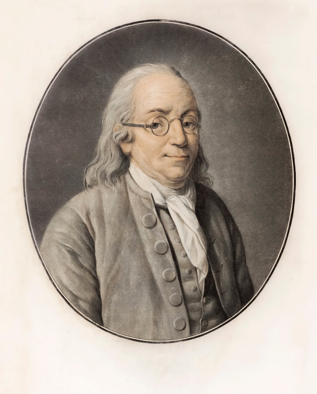 Benjamin Franklin. Portrett (gravering) av Louis Michel van (after) Loo