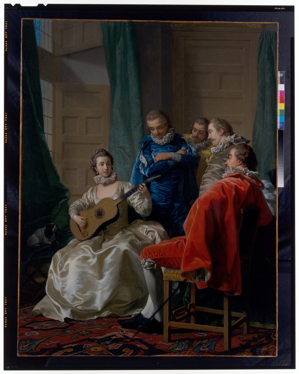 En spansk kvinne som spiller gitar av Louis Michel van Loo