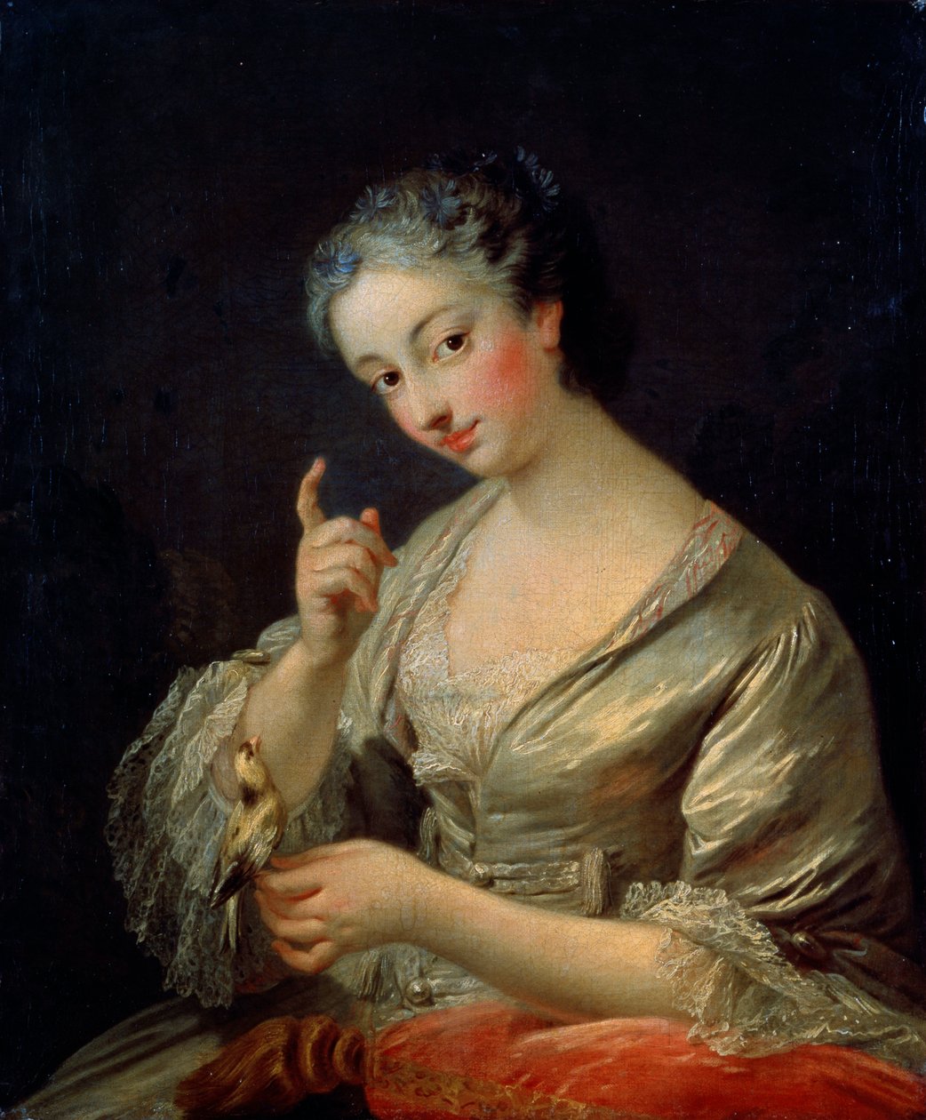 Dame med en fugl, 1700-tallet. av Louis Michel van Loo