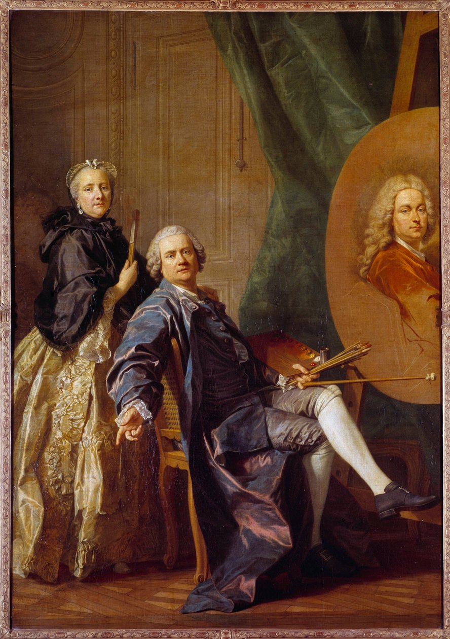 Louis Michel Van Loo (1707-1771), rådet av søsteren Marie Anne, jobber med portrettet av faren Jean Baptiste Van Loo (1684-1745) Maleri av Louis Michel Van Loo (1707-1771) 1763 Søn. 2,4x1,6 m av Louis Michel van Loo
