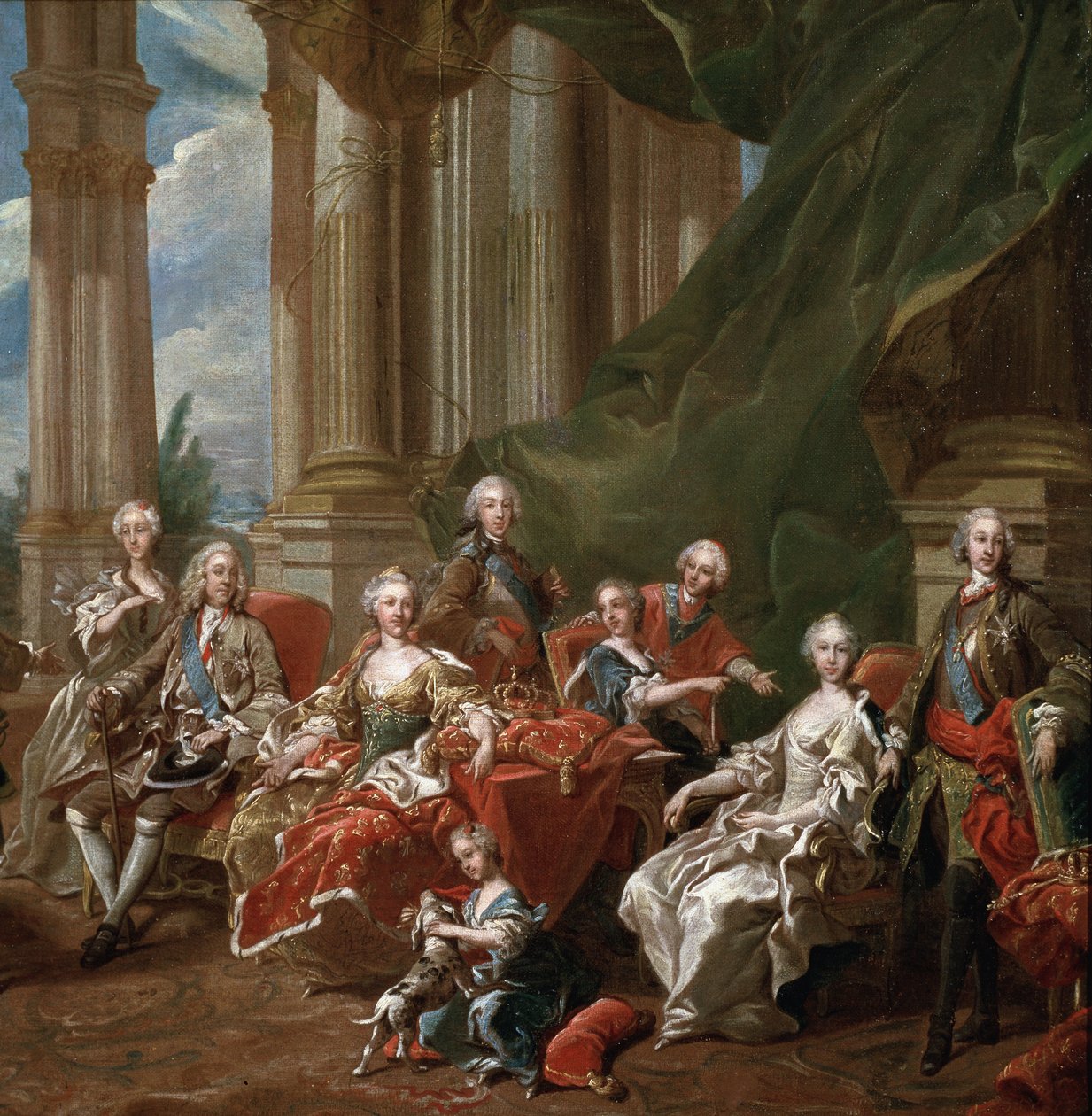 Portrett av Filip V, konge av Spania, omgir med sin familie, detaljer (olje på lerret av Louis Michel van Loo
