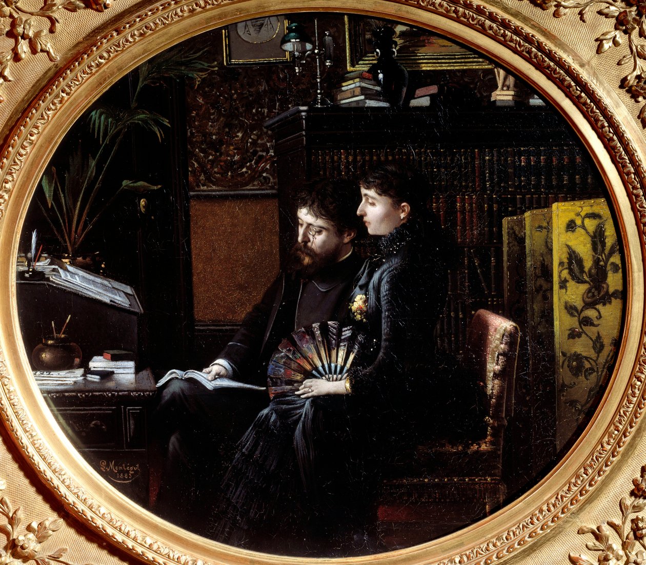 Alphonse Daudet (1840 - 1897) og kona Julie Allard (1844-1940) på deres arbeidskontor. Maleri av Louis Montegut (1855-?) av Louis Montegut