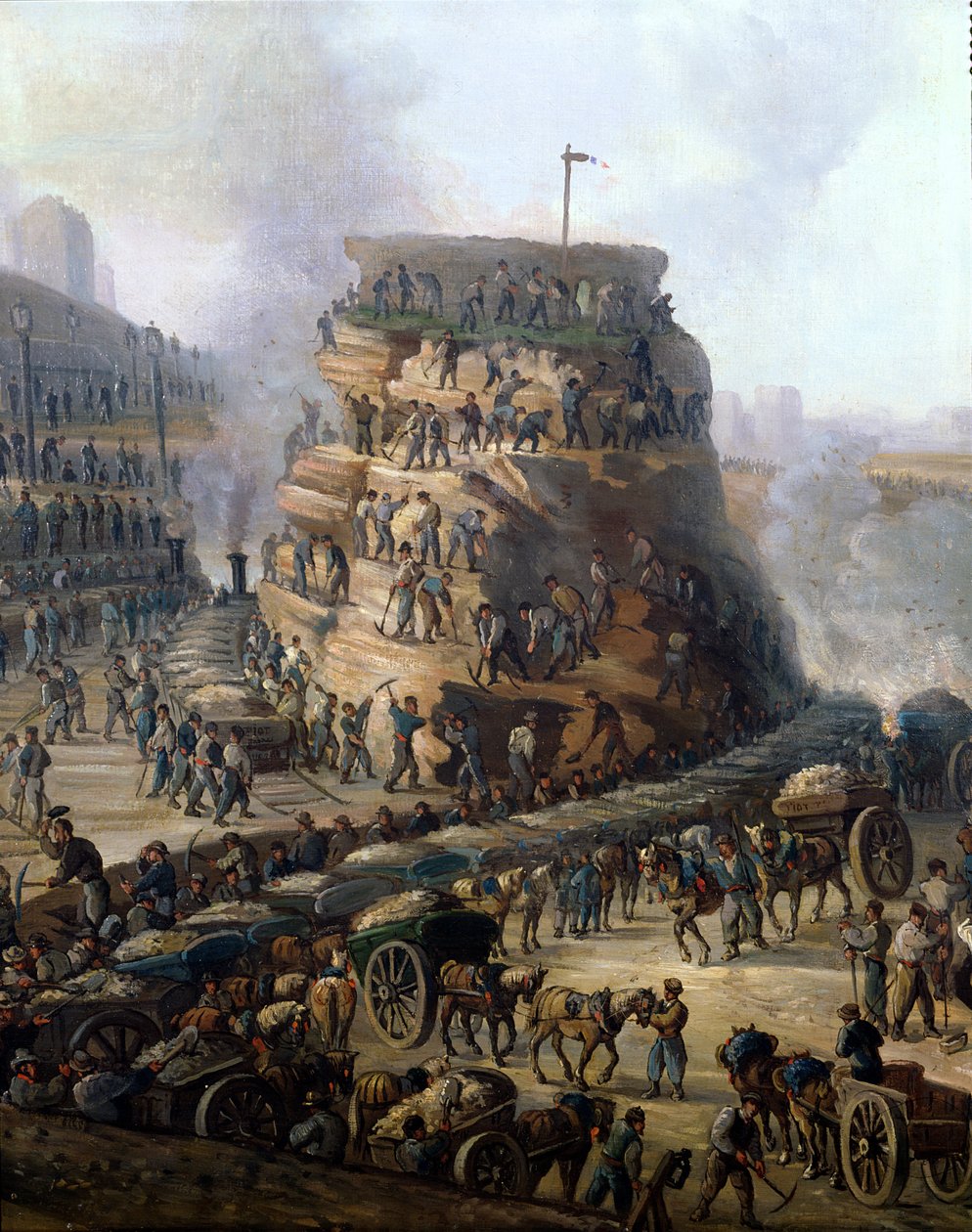Keiser Napoleon III (1808-73) og keiserinne Eugenie (1829-1920) besøkte Chaillot-høyden mens de ble jevnet med jorden, 1867 (detaljer) av Louis Moullin