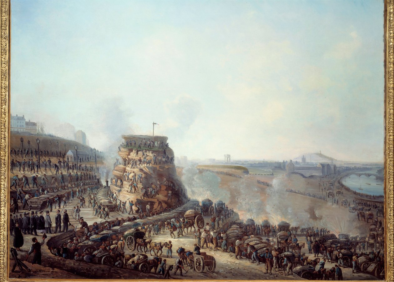 Transformasjoner av Paris under det andre imperiet, Haussmann Paris. "" Besøk av keiser Napoleon III (1808-1873) og Impress Eugenie (1826-1920) på byggeplassen for kollapsen av bakken Chaillot""" Denne byggeplassen er en av de vikt av Louis Moullin