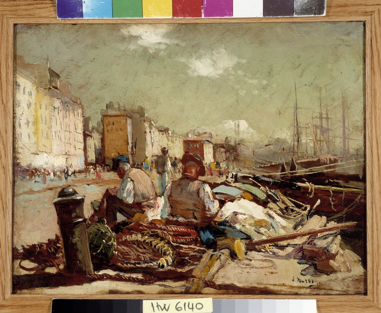 Pecheurs ravauding the nets Maleri av Louis Nattero (1875-1915) Obligatorisk omtale: Samlingsstiftelsen hilsen Provence, Marseille av Louis Nattero