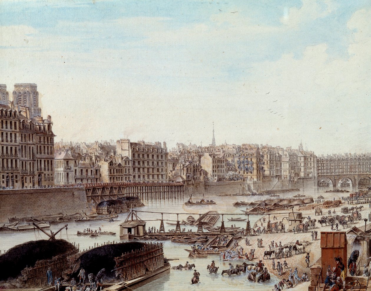 Maritimt liv på havnen i Paris i 1782 Peniches og kommersielle aktiviteter på Seinen. Detalj. Tegning av Louis de Lespinasse (1734-1808) 1782. Paris, Musee Carnavalet av Louis Nicolas de Lespinasse