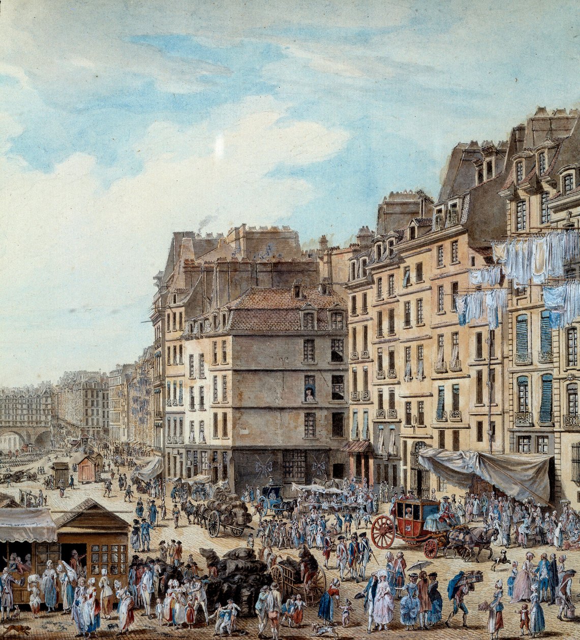 Maritimt liv på havnen i Paris i 1782 Peniches og kommersielle aktiviteter på Seinen. Detalj. Tegning av Louis de Lespinasse (1734-1808) 1782 Paris, Musee Carnavalet av Louis Nicolas de Lespinasse