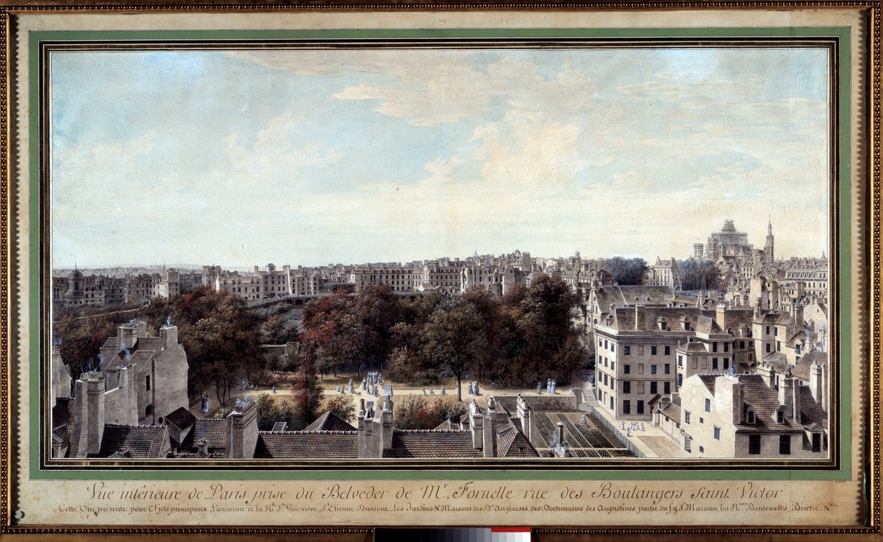 Utsikt over Paris tatt fra belvederen til Monsieur Fournelle, rue des Boulangers saint Victor Tegning av Louis de Lespinasse (1734-1808) Paris fra 1700-tallet. Karnevalsmuseet av Louis Nicolas de Lespinasse