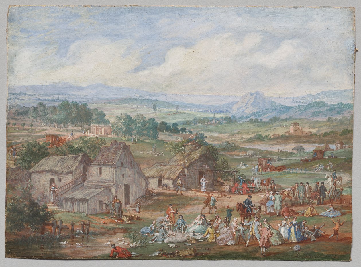En festpiknik i nærheten av en landsby av Louis Nicolas van Blarenberghe