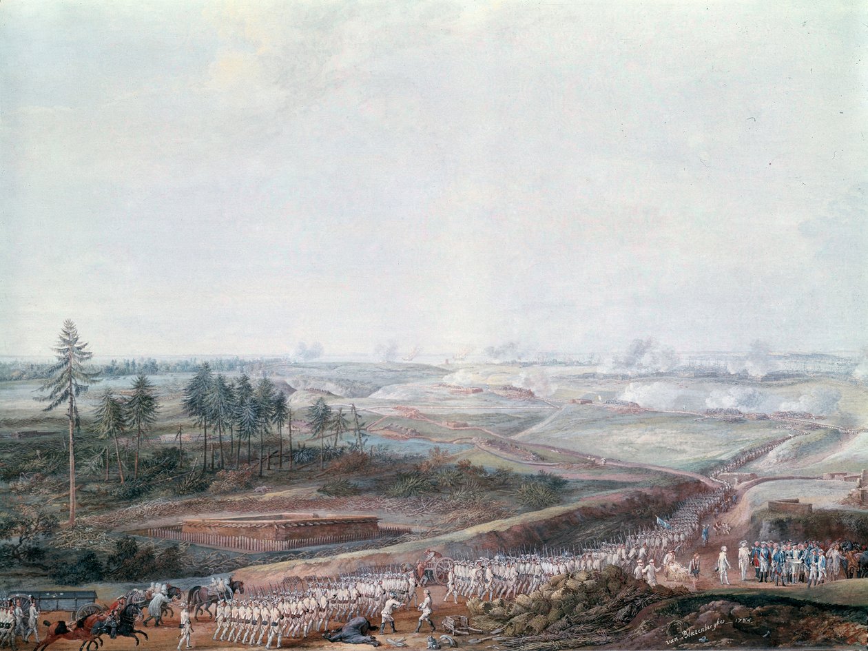 American Revolutionary War: Slaget ved Yorktown (eller York Town) 19.10.1781, detalj av Louis Nicolas van Blarenberghe