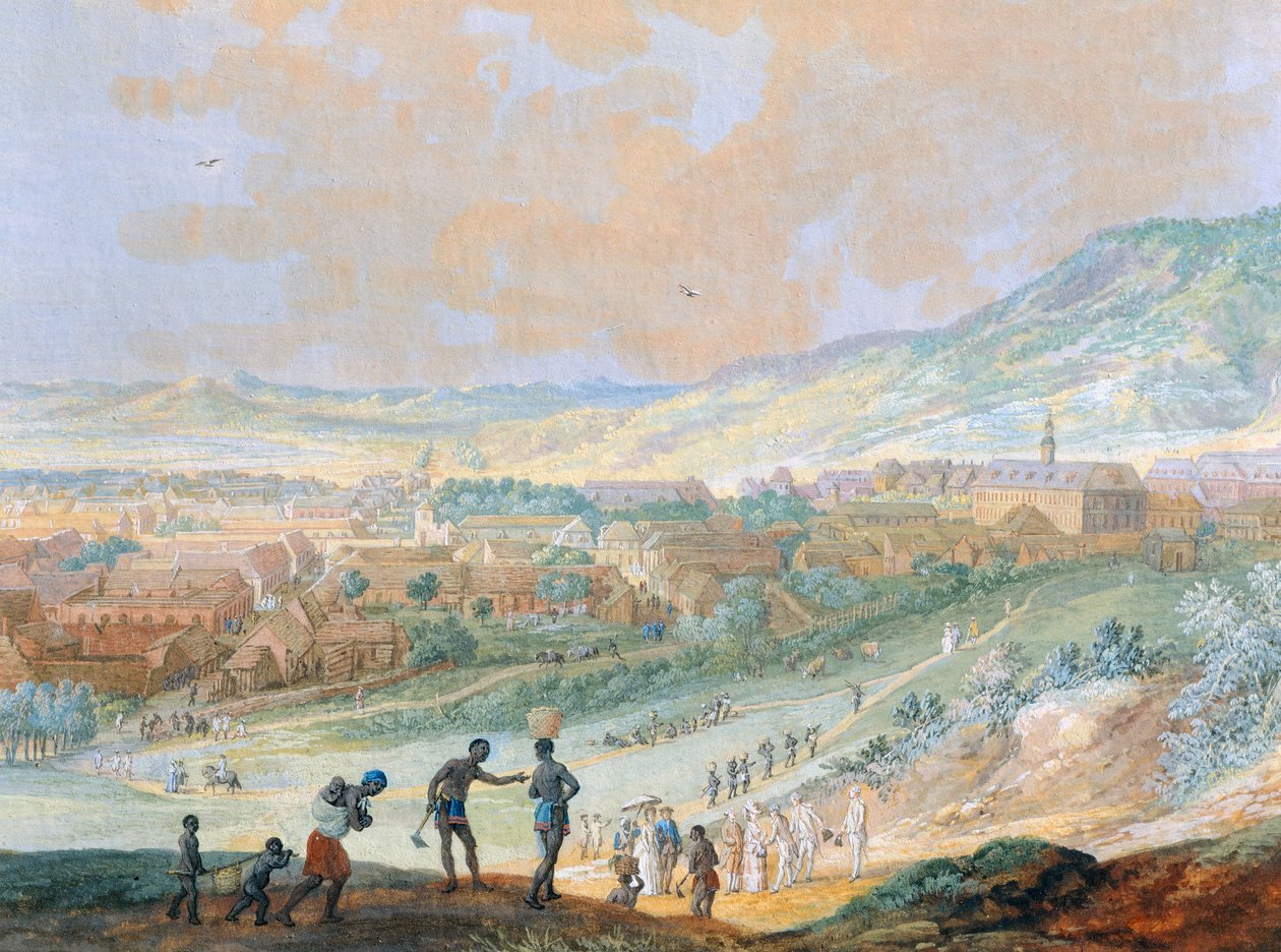 Byen Cap Francais (dagens Cap-Haitien) på Haiti av Louis Nicolas van Blarenberghe
