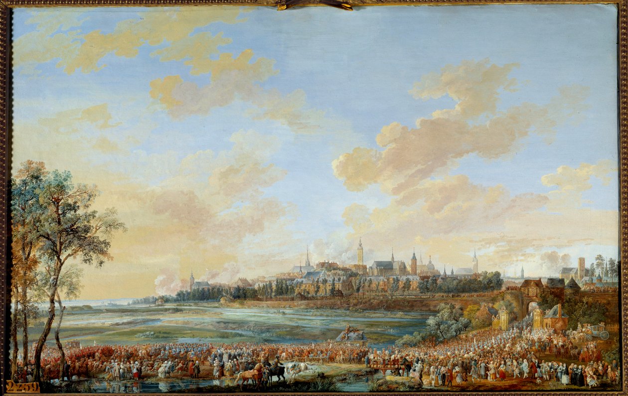 Den østerrikske arvefølgekrigen (1741-1748): "" Entrement of King Louis XV to Mons 30/05/1747"" Gouache av Louis Nicolas Van Blarenberghe (1716-1794) 1783 Sun. 0,59x0,94 m - Den østerrikske arvefølgekrigen (1741-1748): Kong Ludvig XVs inntreden i Mons, 30. av Louis Nicolas van Blarenberghe
