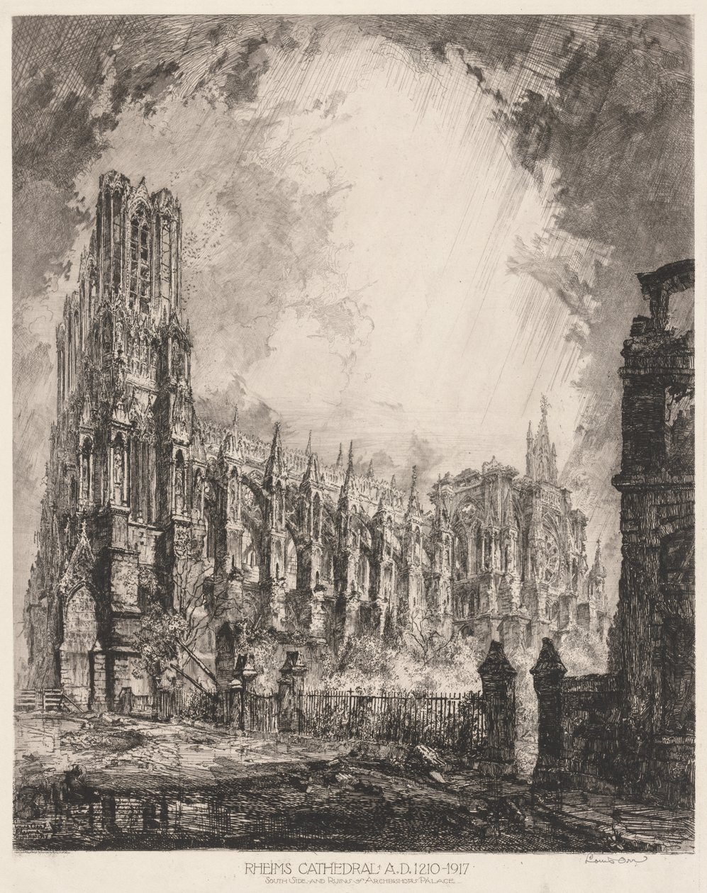 Rheims katedral og ruinene av erkebispegården av Louis Orr