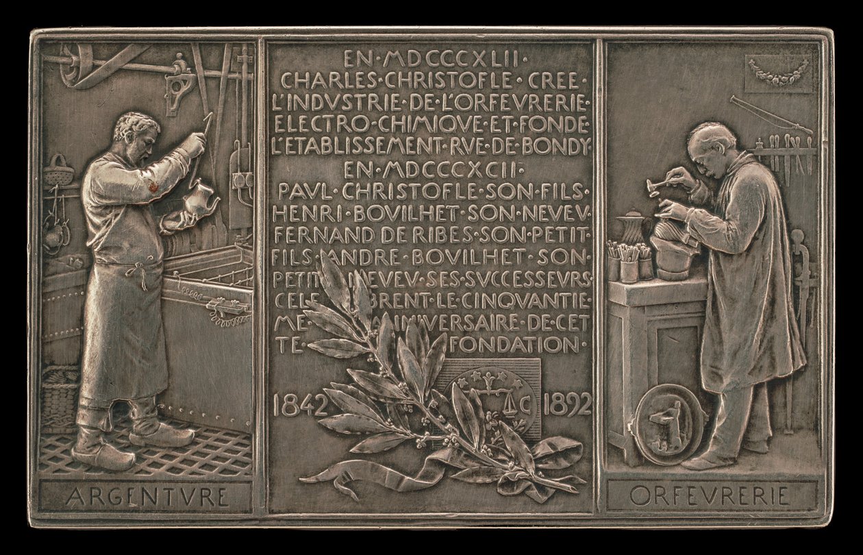 Femtiårsjubileum for Christofle Company, 1842-1892 [omvendt], 1892. av Louis Oscar Roty
