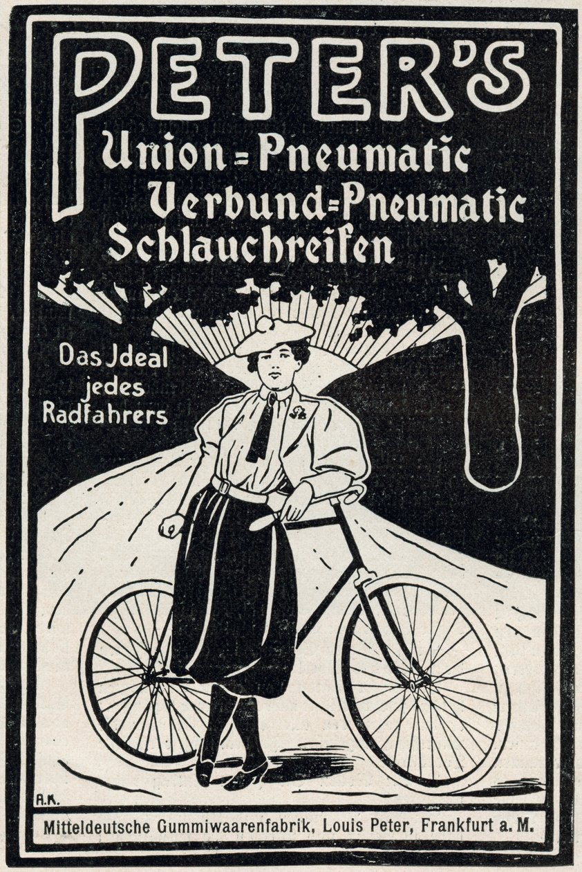 Annonse for Peters pneumatiske sykkeldekk, 1898 av Louis Peter