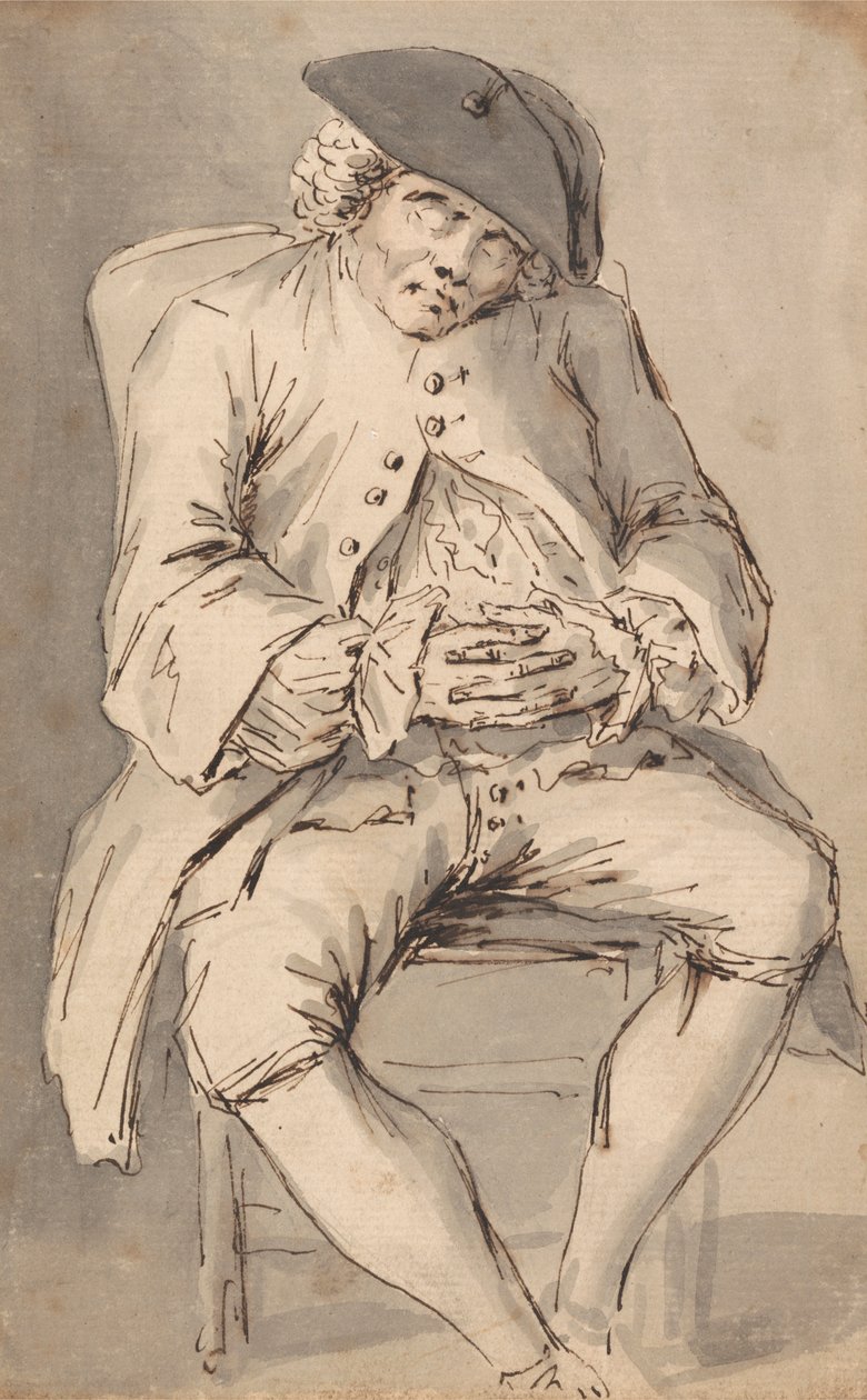 En mann som sover med hendene i kryss i en stol av Louis Philippe Boitard