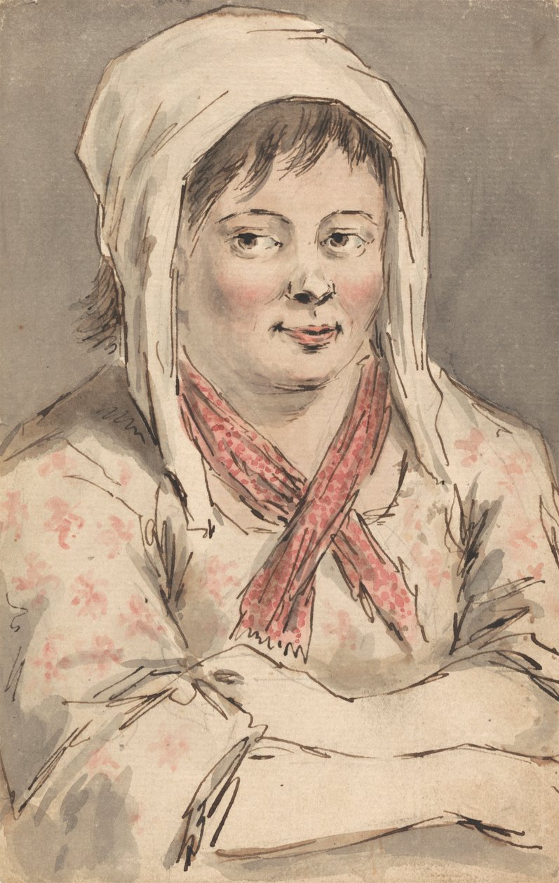 En ung bondepike med armene foldet av Louis Philippe Boitard