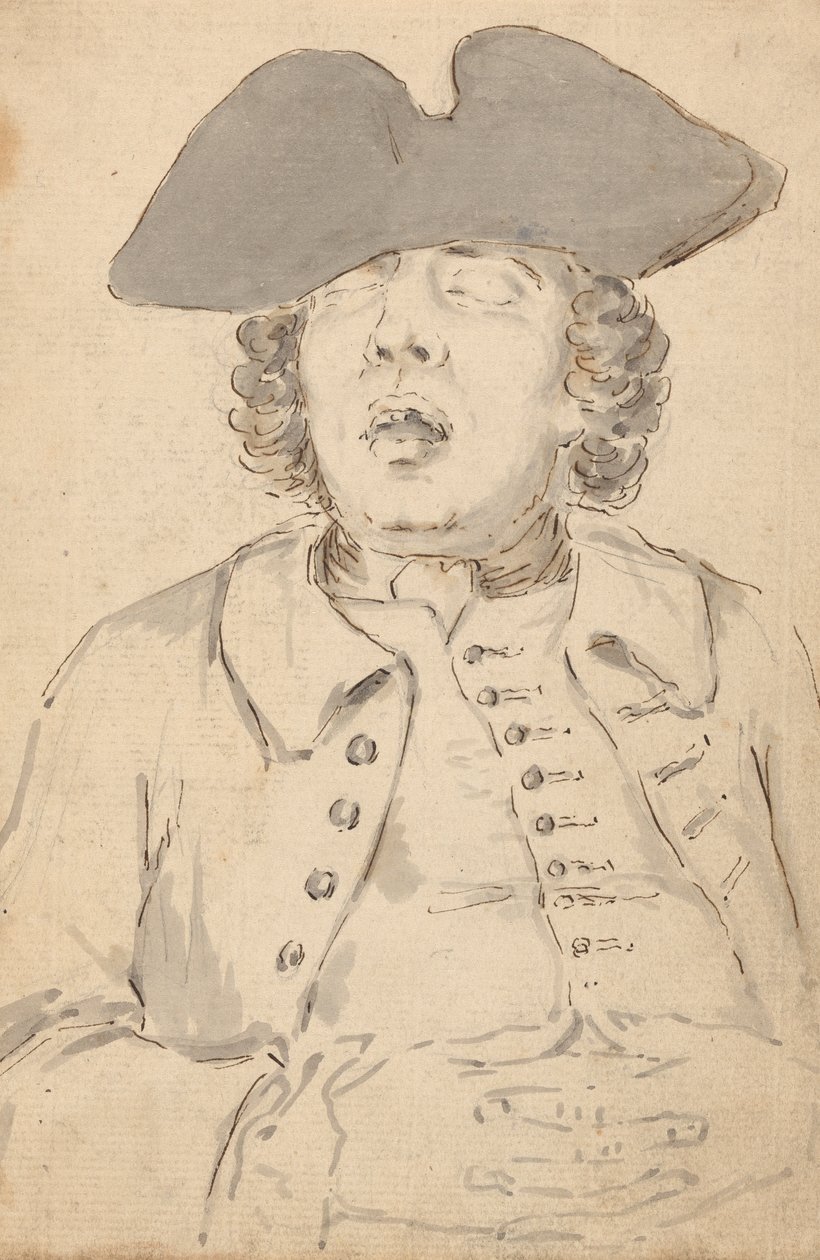 Mannen sover med munnen vidåpen og hendene i kryss av Louis Philippe Boitard