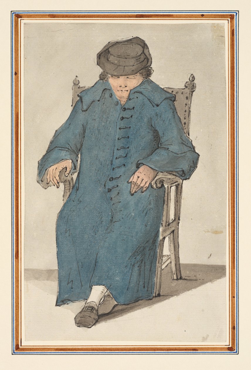 Studie av en sovende mann, sittende i full lengde i en stol (blyant, penn og blekk og akvarell på papir) av Louis Philippe Boitard