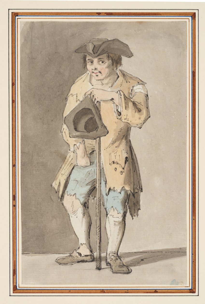 Studie av en tigger (blyant, penn og blekk og akvarell på papir) av Louis Philippe Boitard