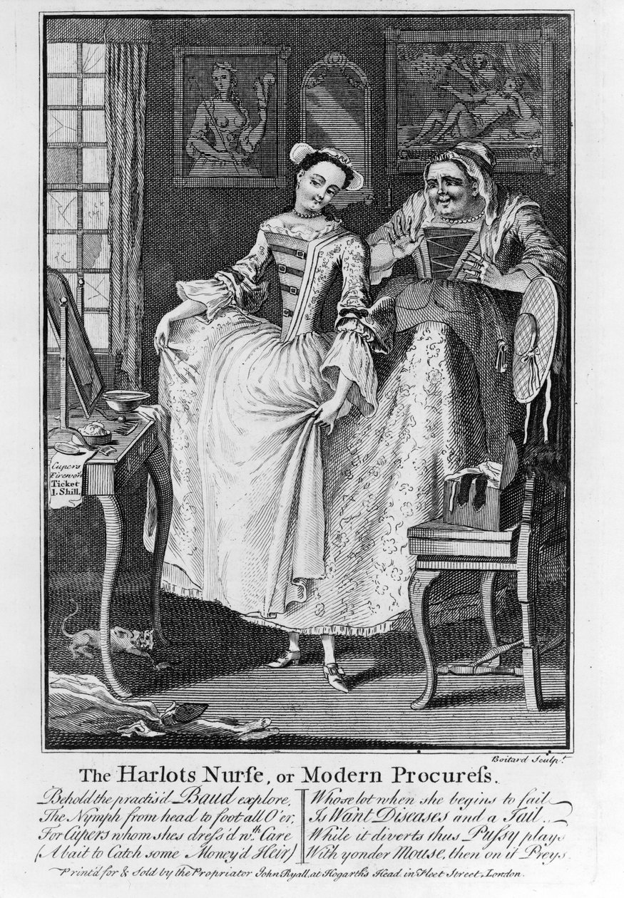 The Harlots Nurse eller Modern Procuress, pub. 1750 (bw gravering) av Louis Philippe Boitard