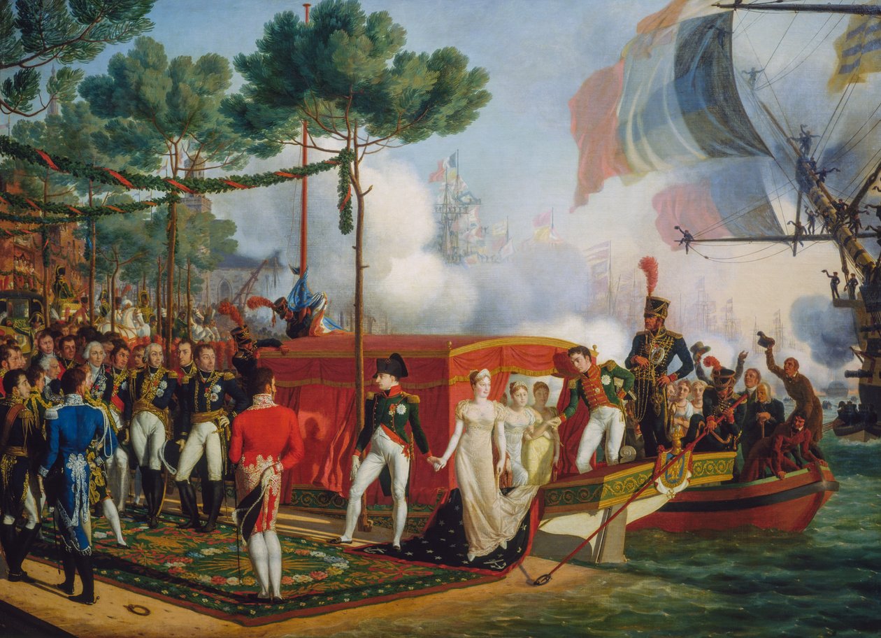 Napoleon Bonaparte og Marie Louise lander i Antwerpen av Louis Philippe Crepin