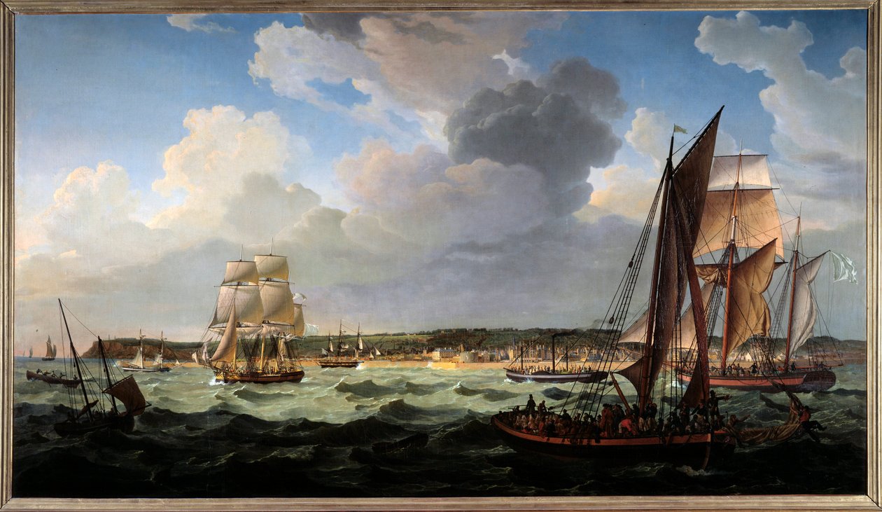 Havre fra havet. Maleri av Louis Philippe Crepin (1772-1851) av Louis Philippe Crepin