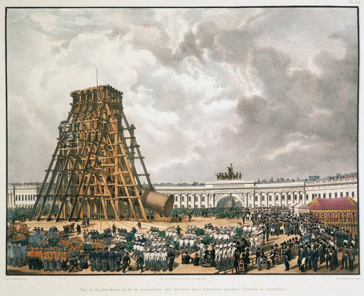 Heving av Alexander-søylen i St. Petersburg, 1836. av Louis Pierre Alphonse Bichebois