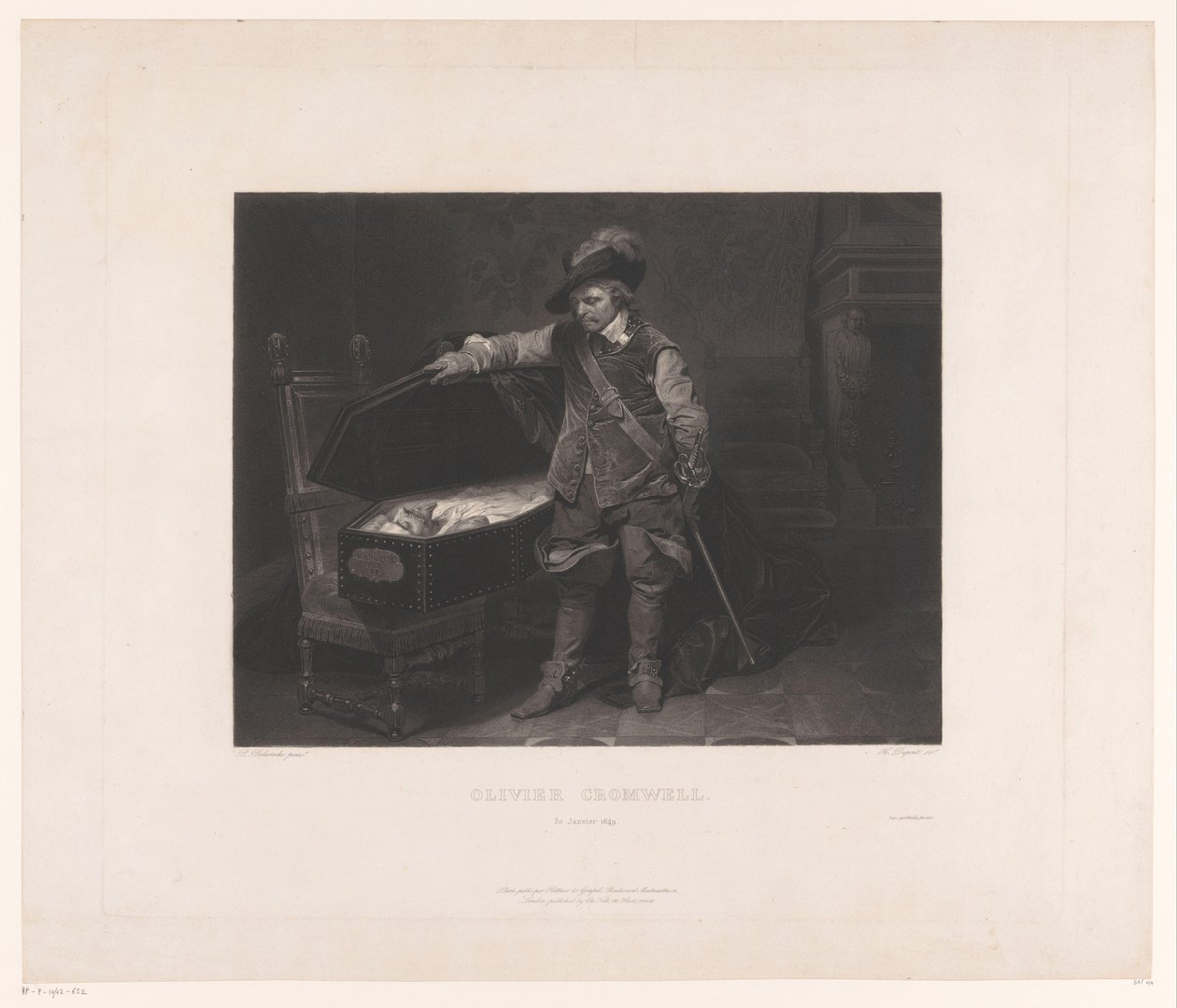Oliver Cromwell ved kisten til Charles I, kongen av England Oliver Cromwell. 30. januar 1649 (tittel på objekt) av Louis Pierre Henriquel Dupont