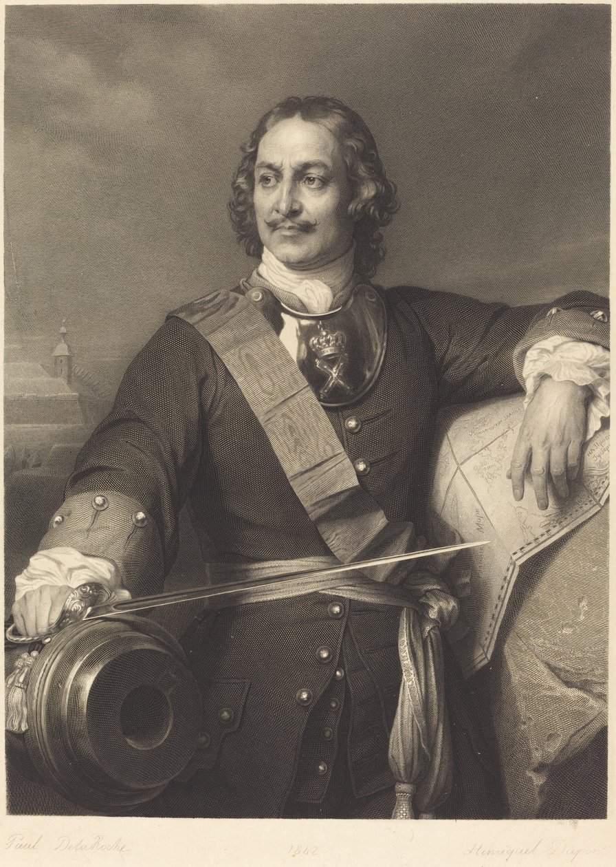 Peter den store av Russland av Louis Pierre Henriquel after Paul Delaroche