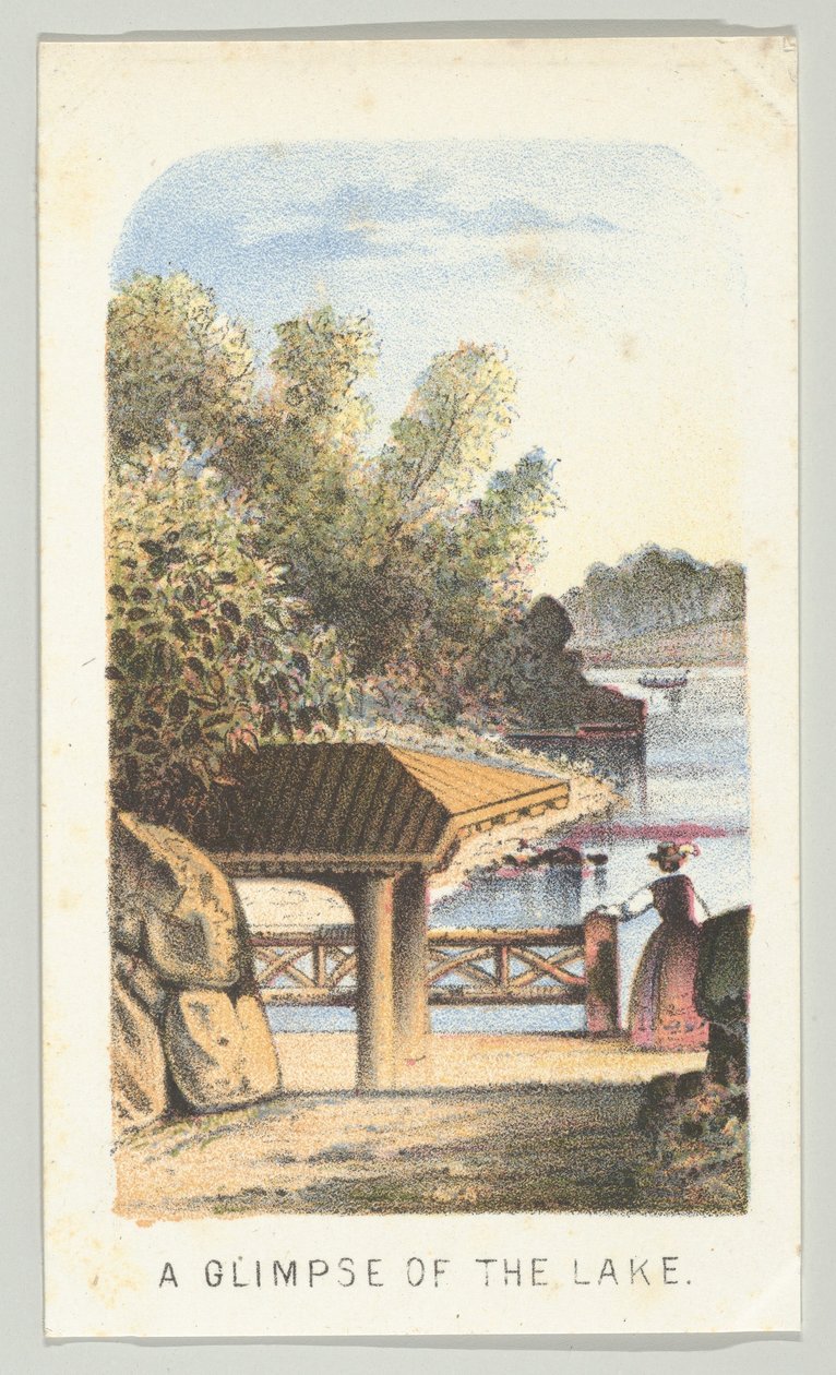 A Glimpse of the Lake, fra serien, Views in Central Park, New York, del 2, 1864. av Louis Prang