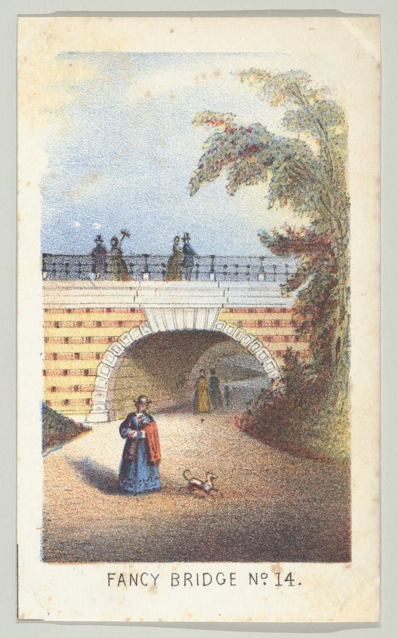 Fancy Bridge nr. 14, fra serien, Views in Central Park, New York, del 3, 1864. av Louis Prang