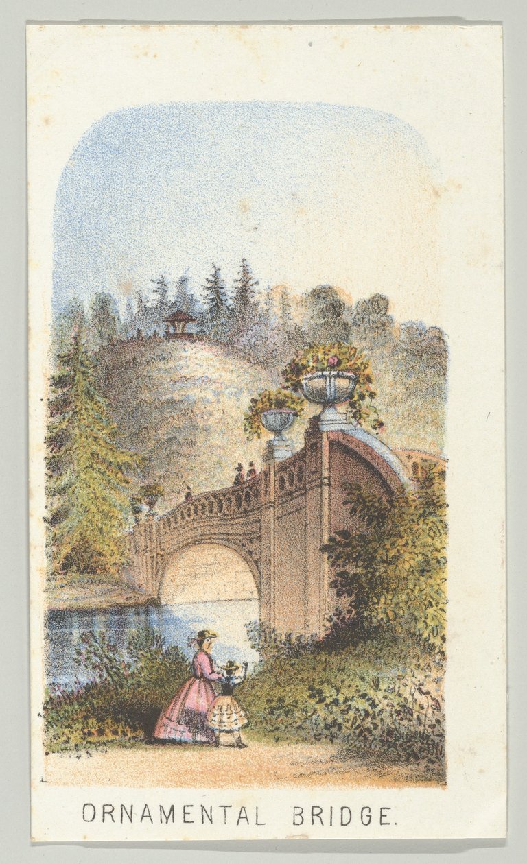 Ornamental Bridge, fra serien, Views in Central Park, New York, del 2, 1864. av Louis Prang