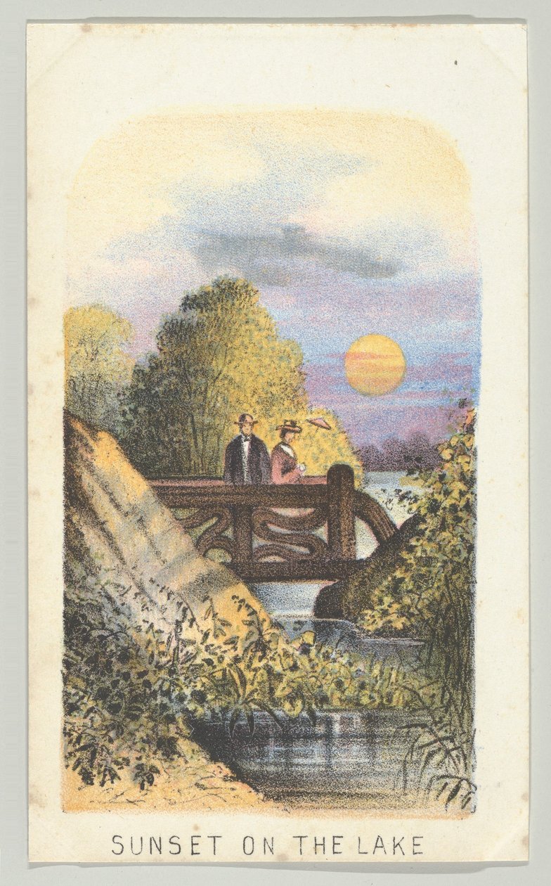Sunset on the Lake, fra serien, Views in Central Park, New York, del 2, 1864. av Louis Prang