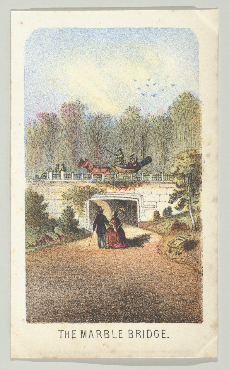 The Marble Bridge, Near the Lake, fra serien, Views in Central Park, New York, del 3, 1864. av Louis Prang
