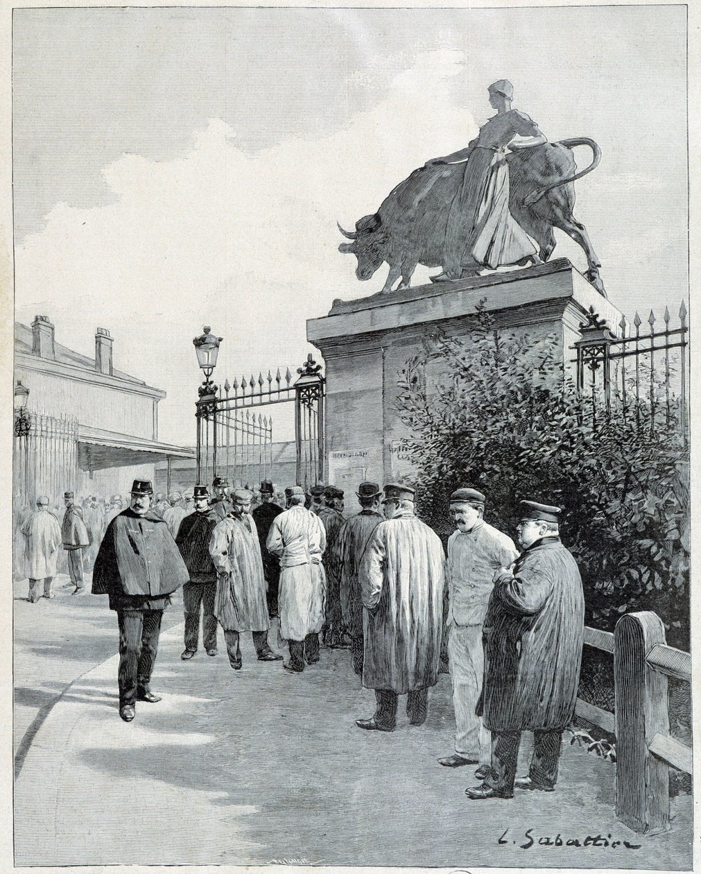 Streiker ved slakteriet Villette av Louis Remy Sabattier
