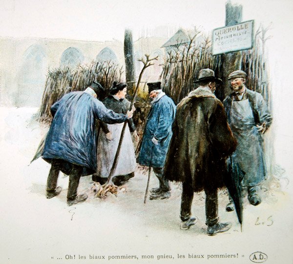 Barnehager og barnehagekvinne som berømmer de fantastiske epletrærne i Normandie av Louis Remy Sabattier
