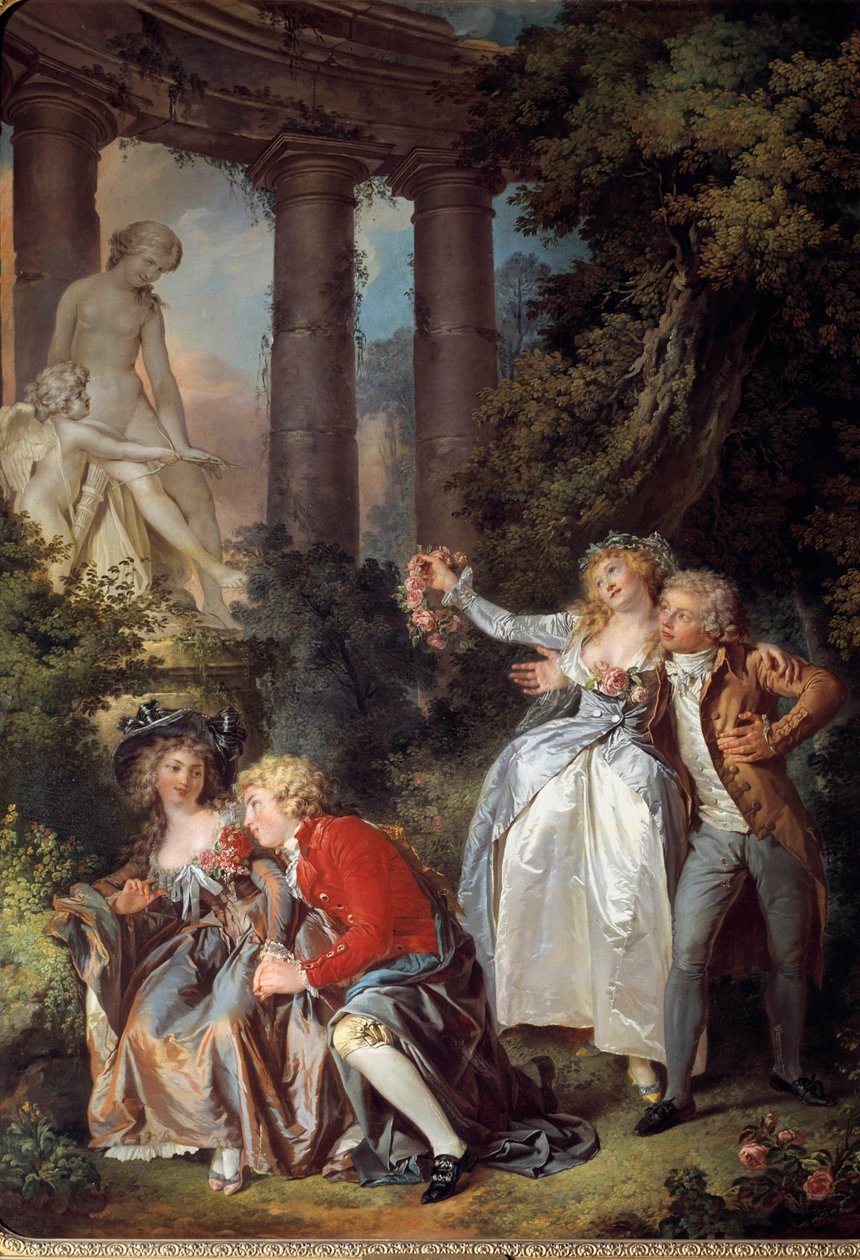 Tilbyr en Galante Venus-scene i et romantisk landskap med gamle ruiner. Maleri av Louis Trinquesse (1746-1800) 1786 Søn. 1,30 x 0,98 m. Dijon. Museum of Fine Arts av Louis Rolland Trinquesse