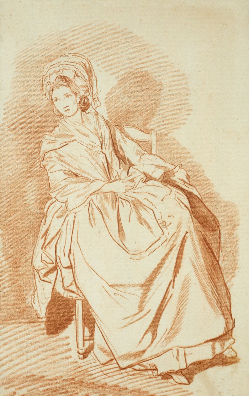 Studie av en sittende dame (rødt kritt på papir) av Louis Rolland Trinquesse