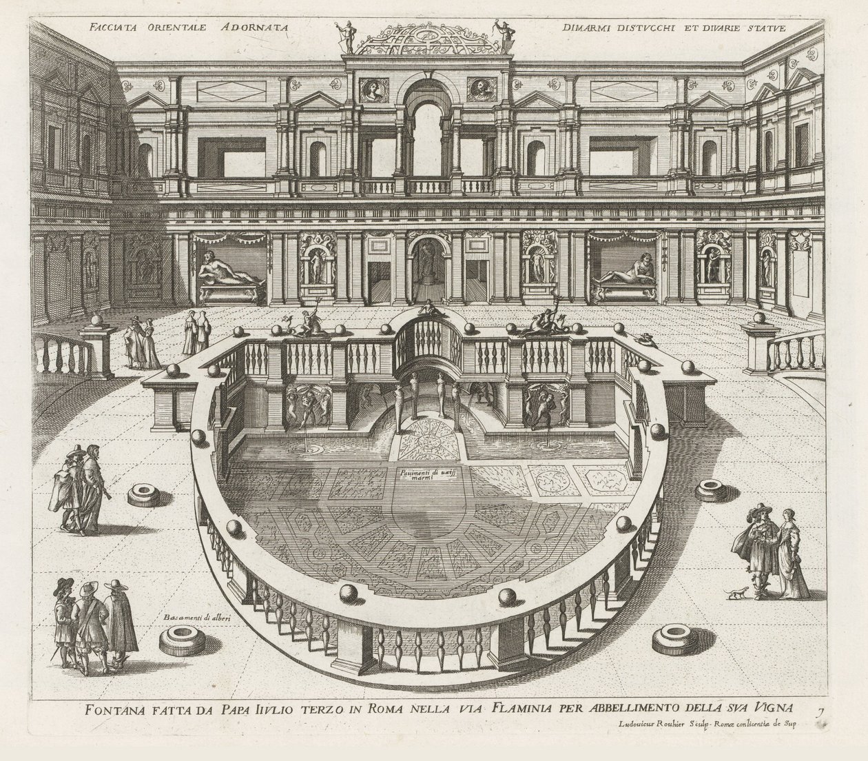 Nymphaeum i de Villa Giulia te Roma Fontene laget av pave Iiulio tredje i Roma i Via Flaminia (...) (tittel på objekt) Fontenene i palassene og hagene i Roma (serietittel) Fonteinen in de paleizen en tuinen van Rome (serietittel) av Louis Rouhier