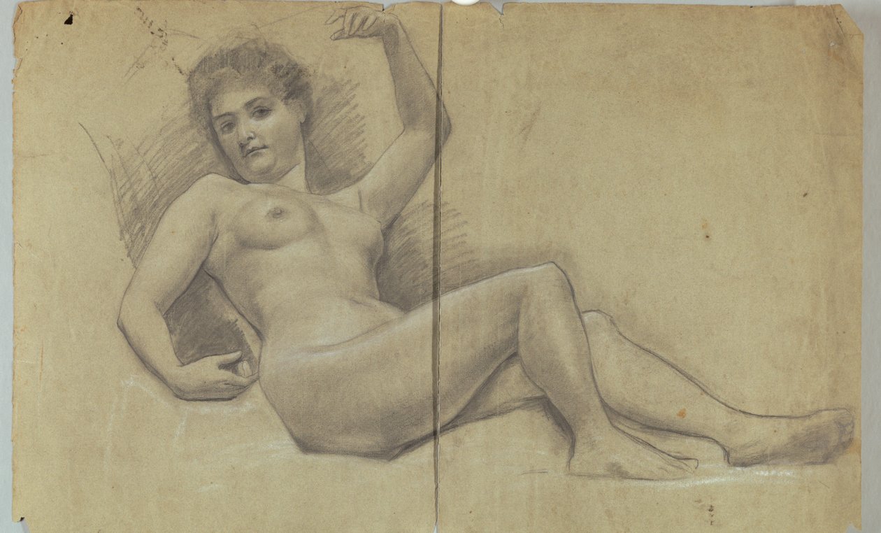 Studie av tilbakelent nakenfigur av Louis Schaettle