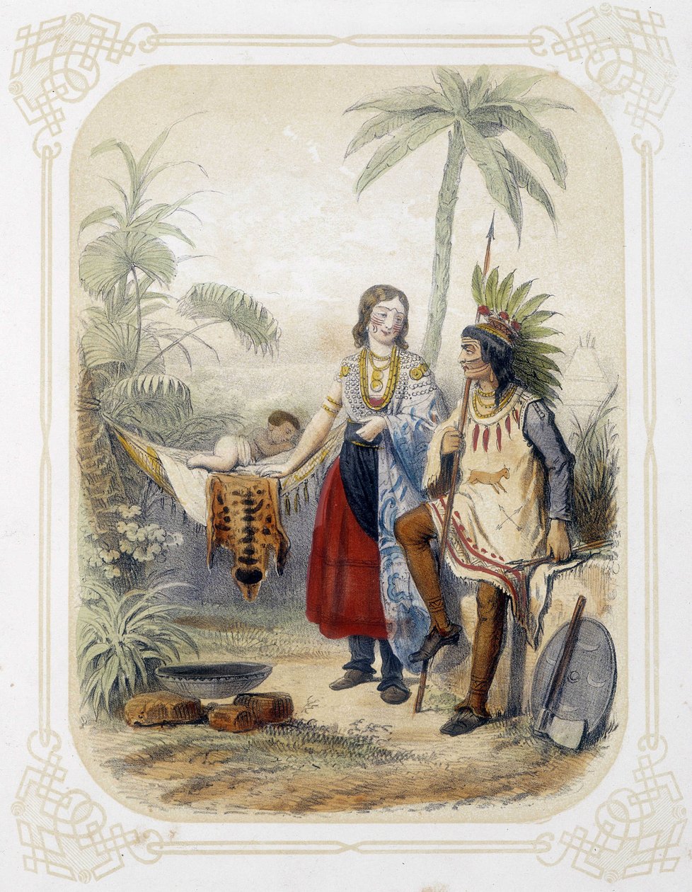Familie i Oceania - i "" Album of the young traveler"", illustrert av Louis Lassalle av Louis Simon Lassalle